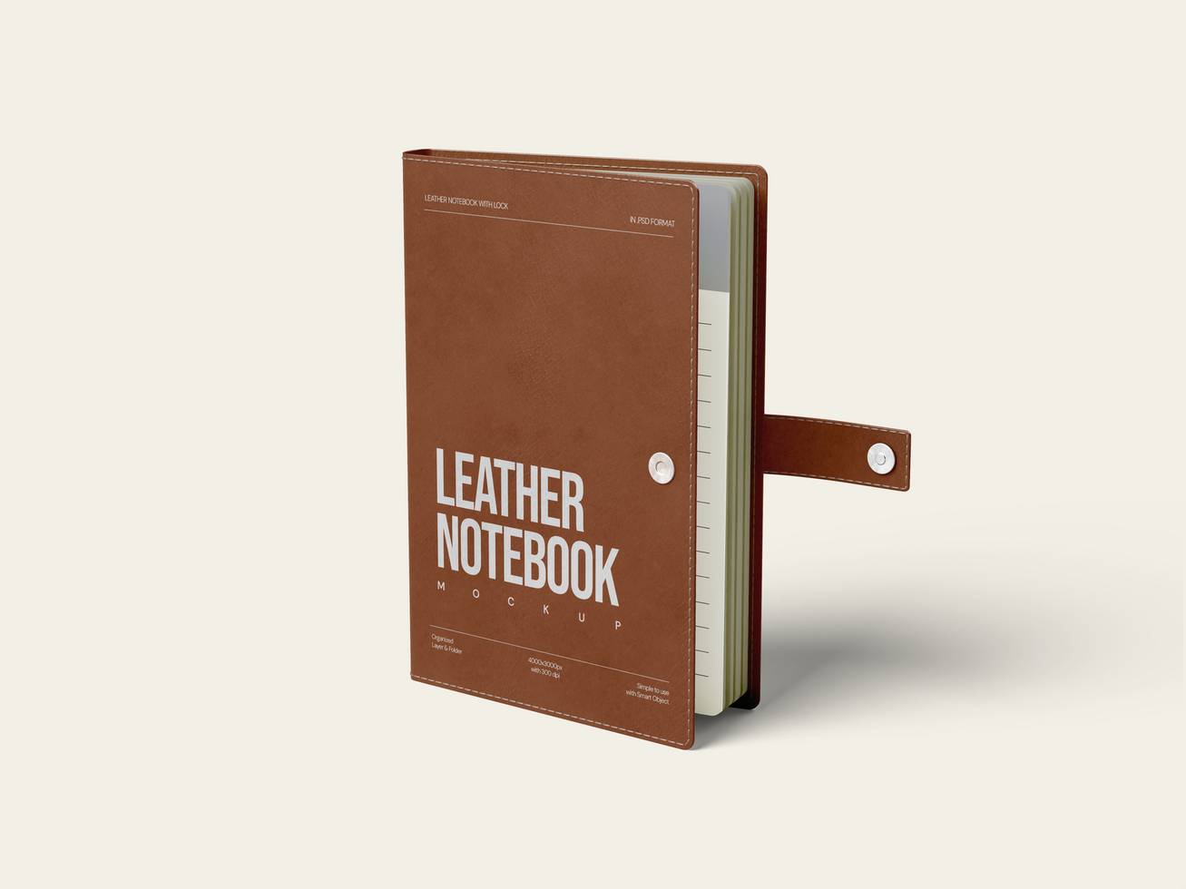 Leather Notebook with Lock 3D Mockup psd