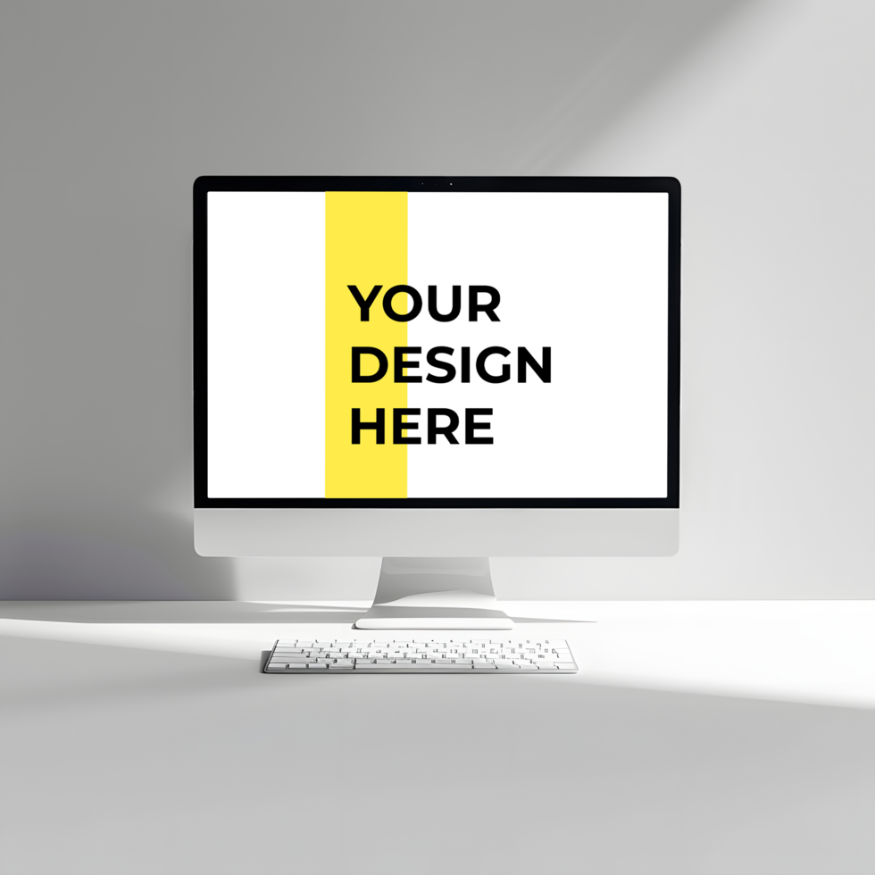 Office Desk Mockup with a Computer Monitor psd