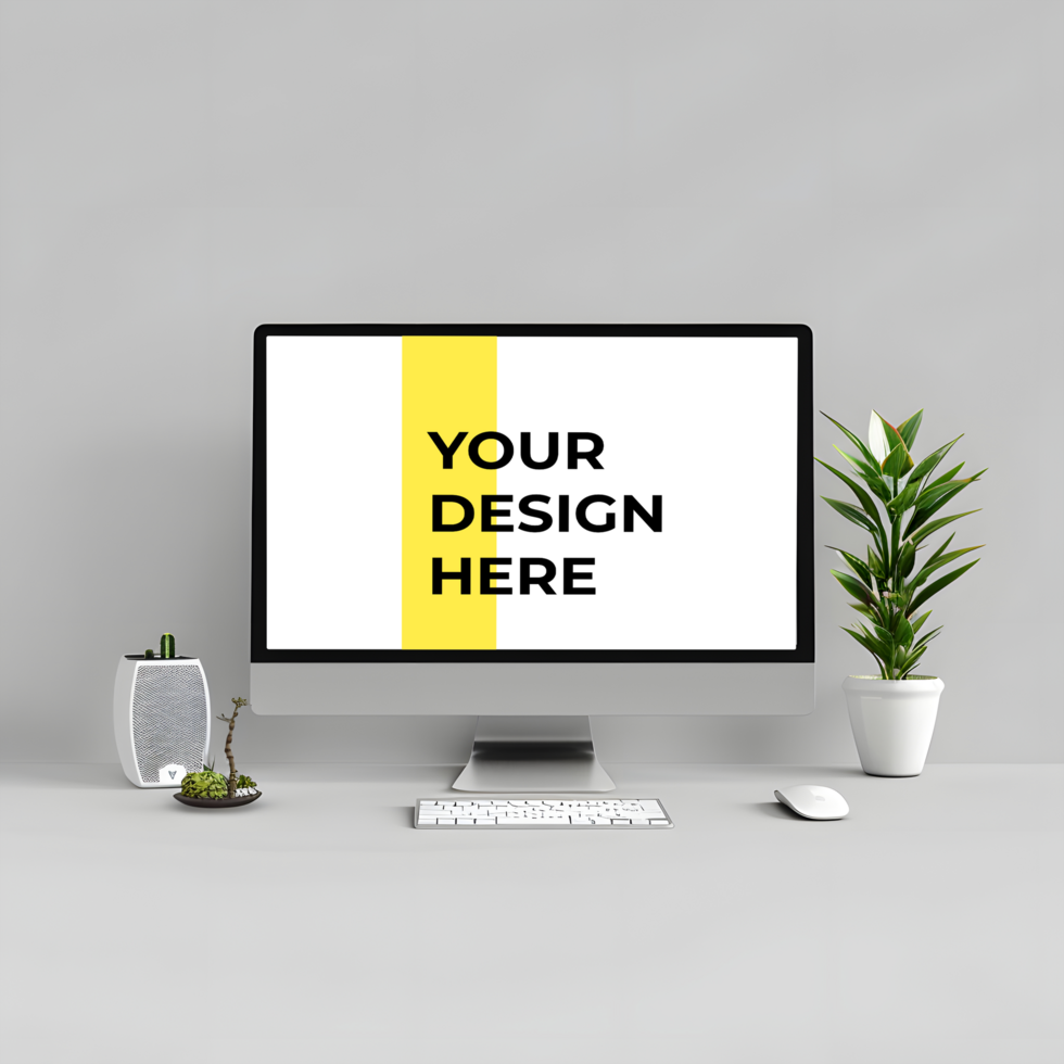 Professional Desk Design with Computer Monitor mockup psd