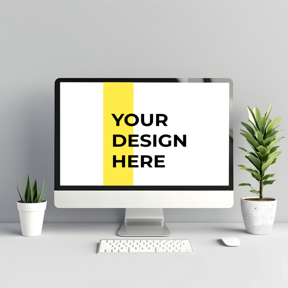 Computer Screen Mockup on a Minimalist Desk psd