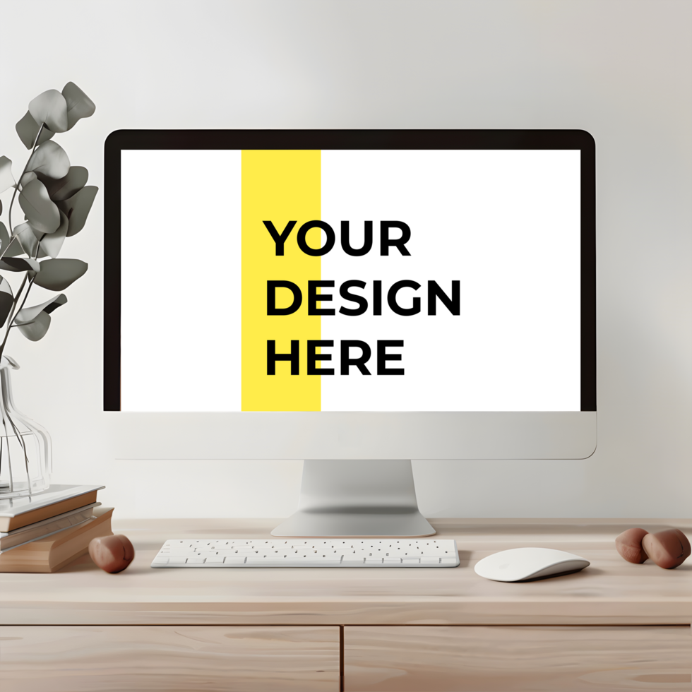 Modern Desk with Computer Monitor Mockup psd