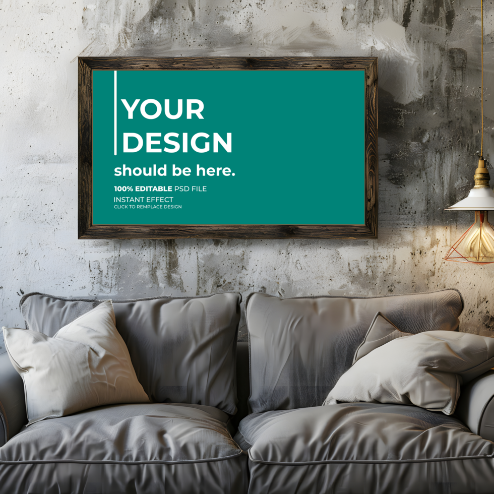 Sleek Living Room Mockup with Framed Wall Art psd