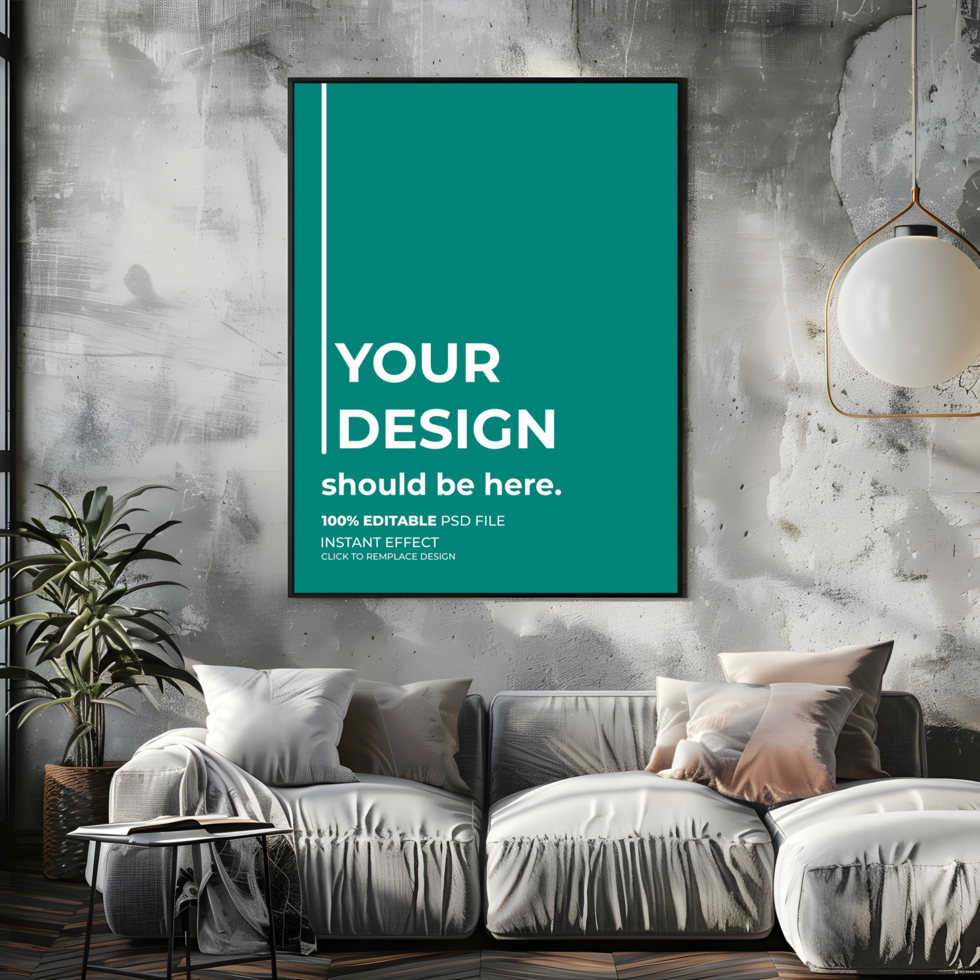 Elegant Living Room Design with Framed Poster Mockup psd