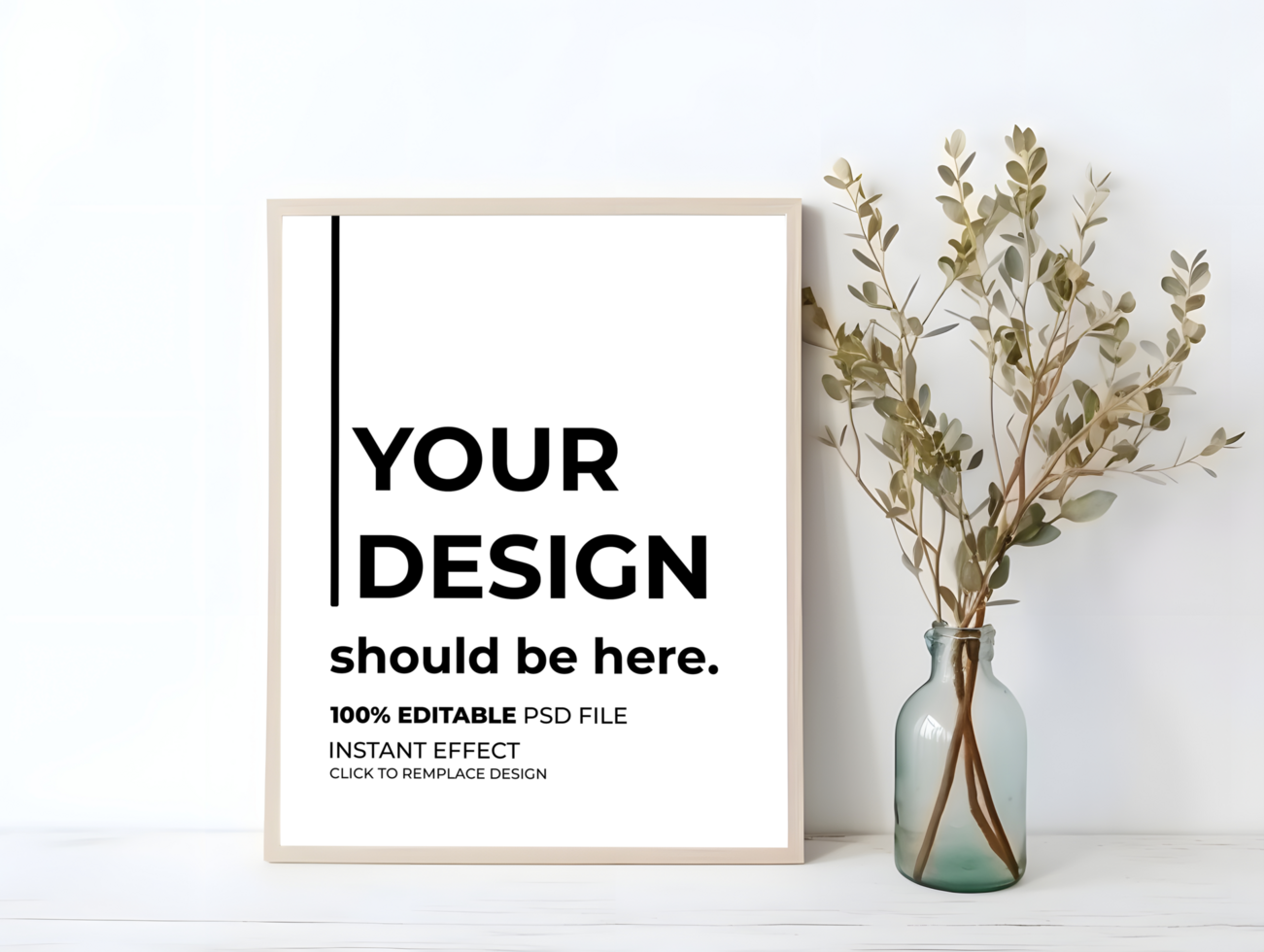 Mockup of a Poster and Plant on a Rustic Wooden Table psd