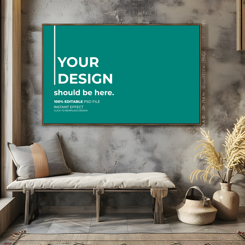 Living Room Mockup with Framed Artwork on the Wall psd