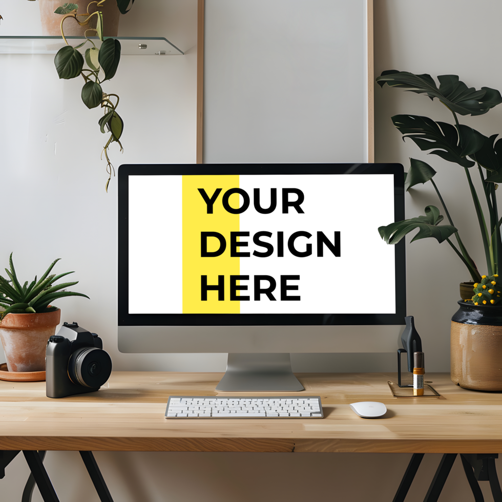 Stylish Workspace Mockup with a Computer Monitor psd