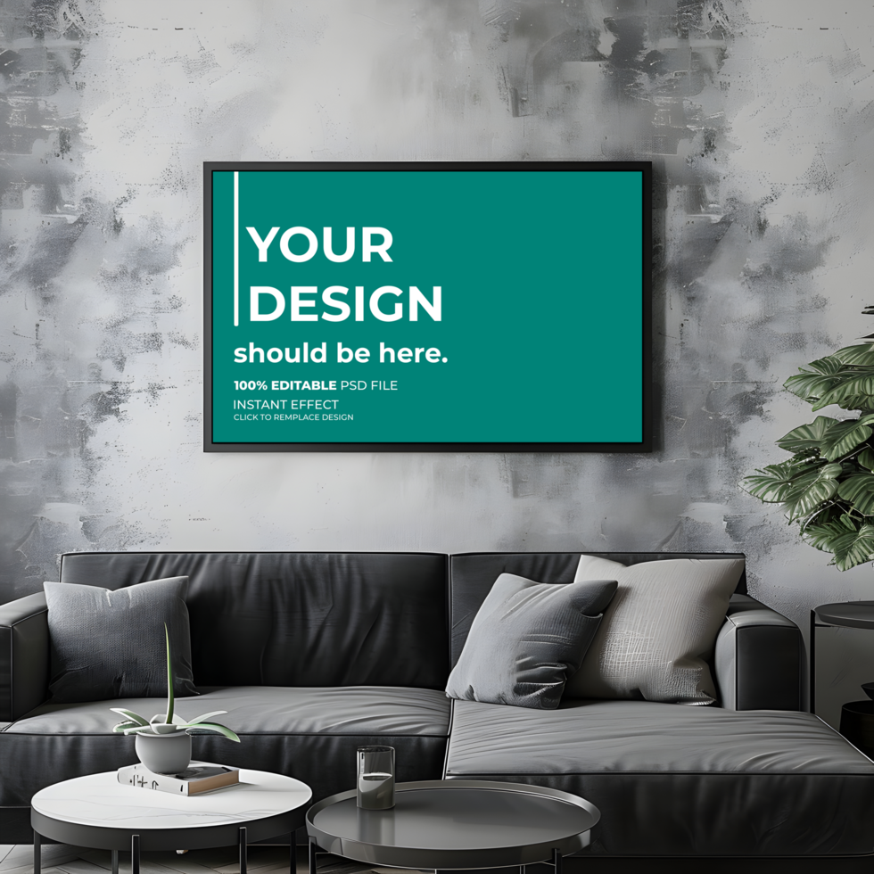 Stylish Living Room with a Framed Poster Mockup psd
