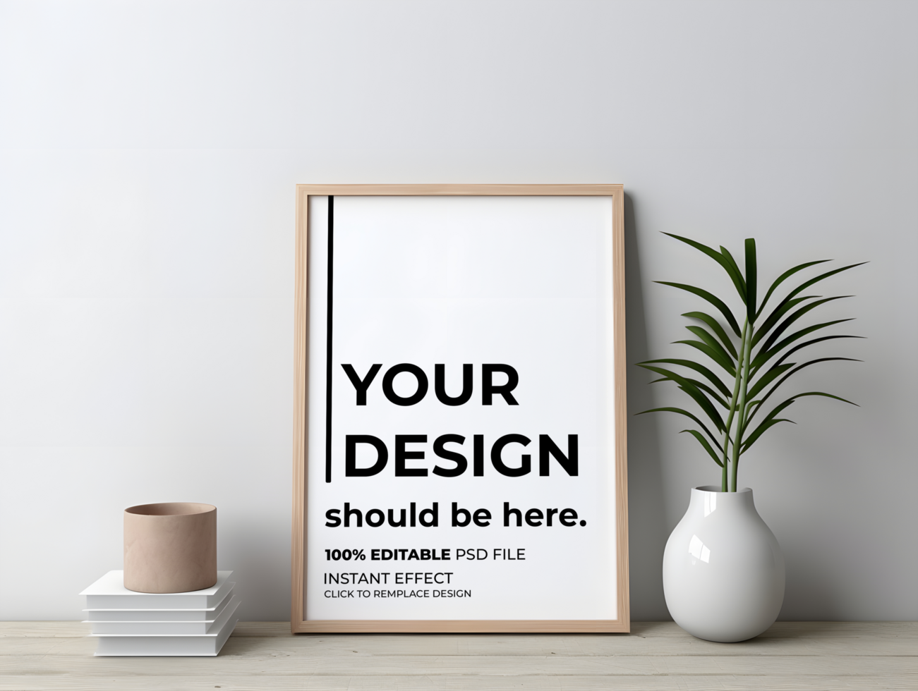 Poster Mockup Displayed with a Plant on a Wooden Table psd