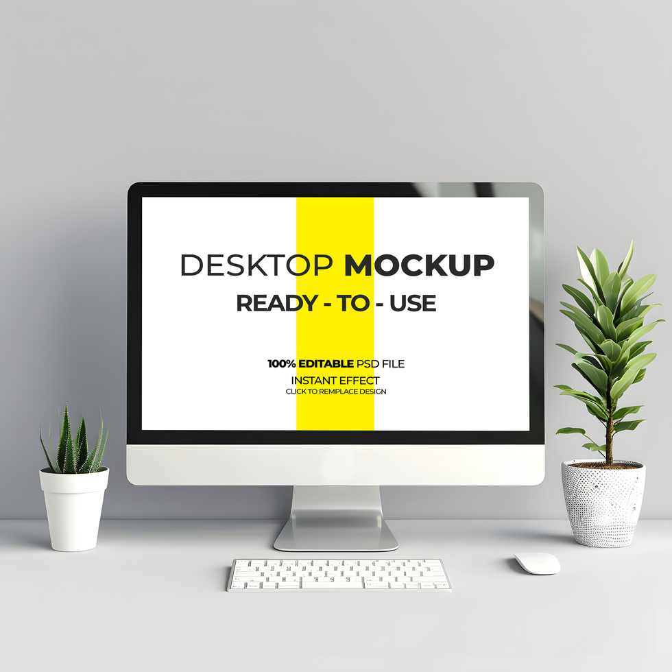 Modern Workspace Mockup with a Computer Monitor psd