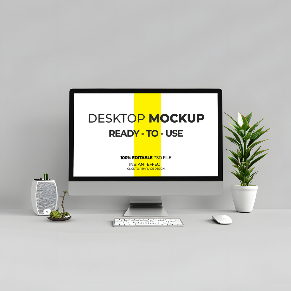 Mockup of Desktop Monitor on a Neat Desk mockup psd