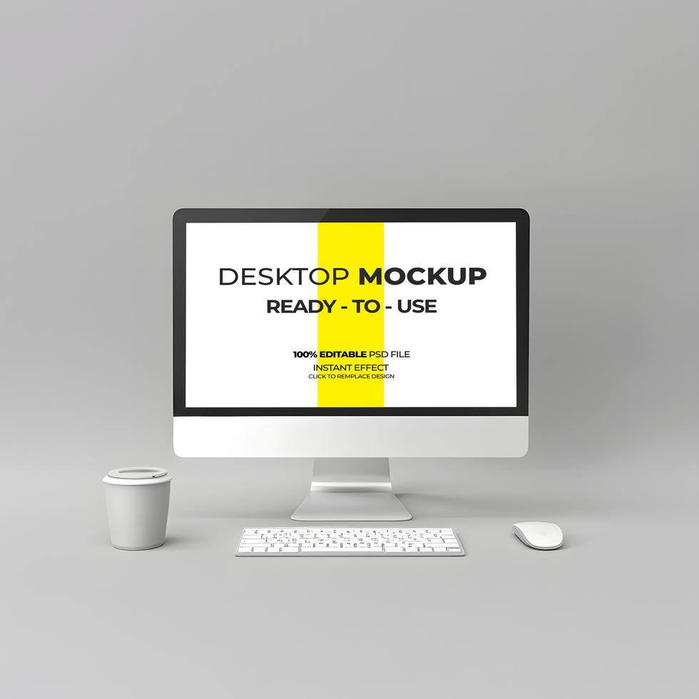Work Desk Mockup Centered Around a Monitor psd