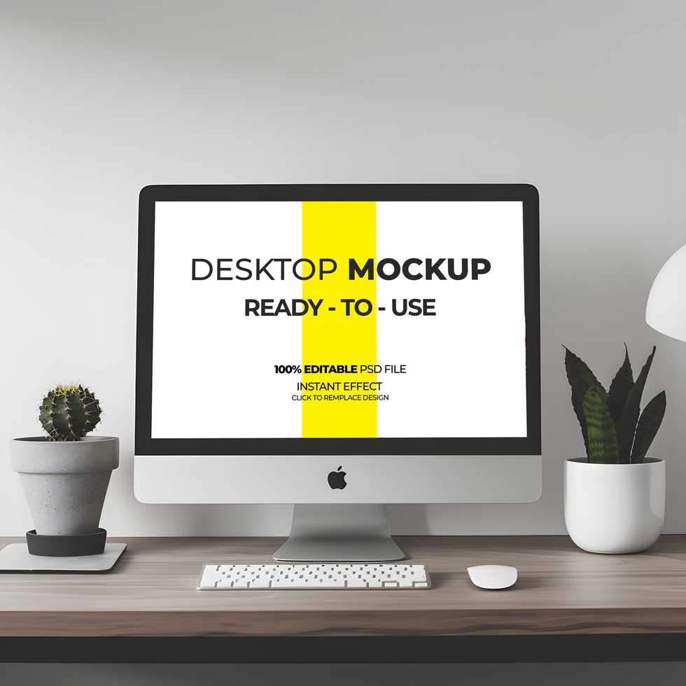 Minimal Desk Setup with Computer Monitor Mockup psd
