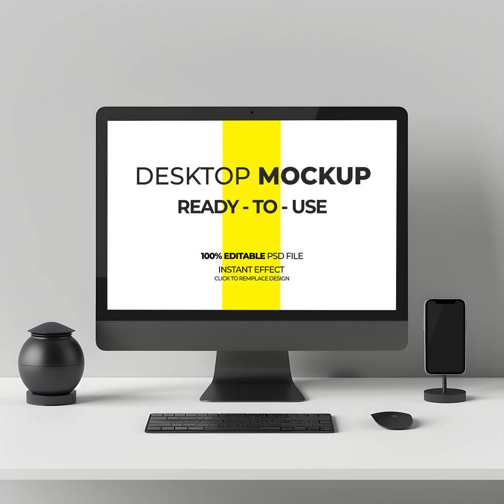 Modern Workspace Mockup with a Desktop Monitor psd