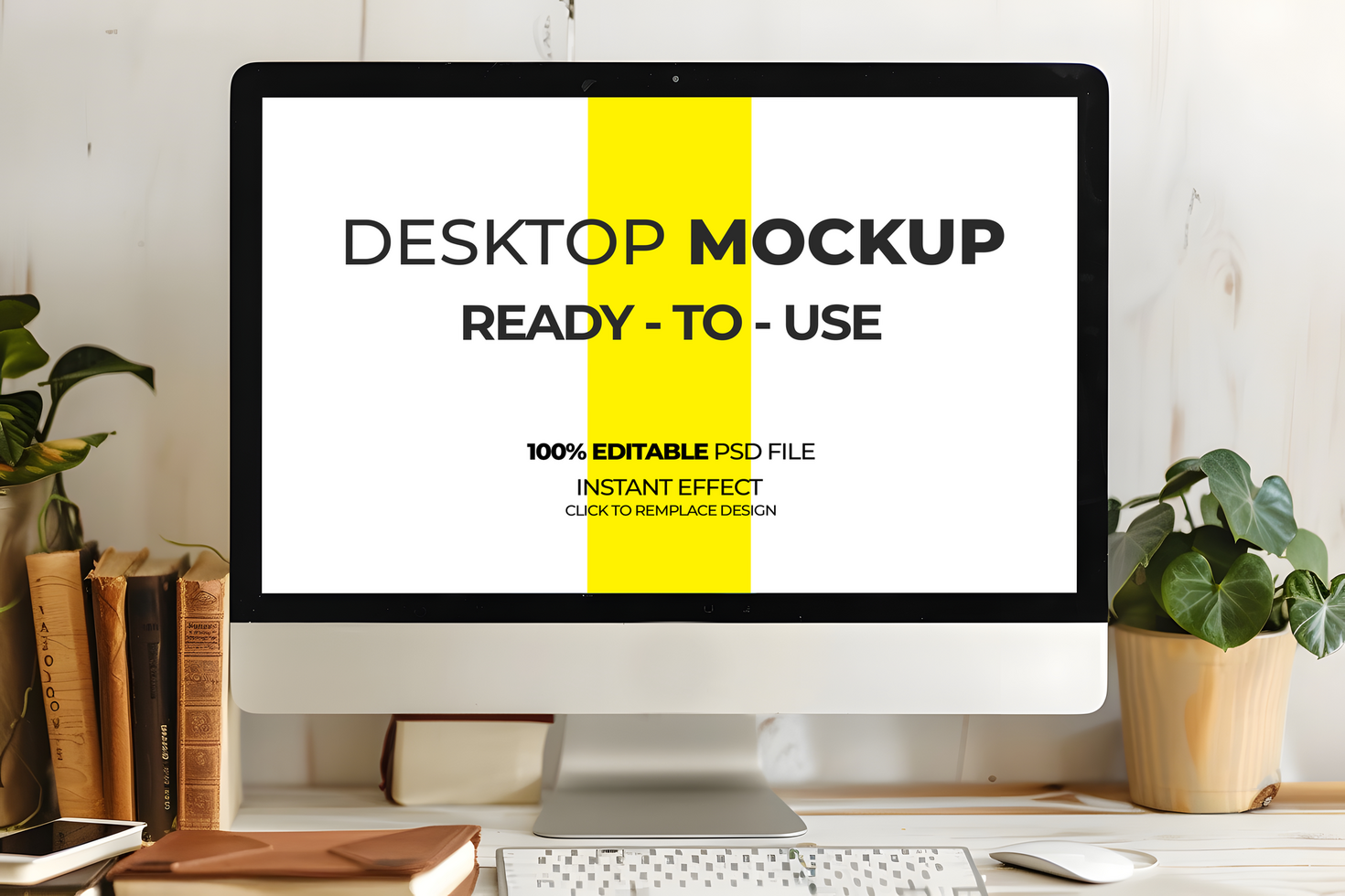 Minimal Workspace Mockup Centered on a Monitor psd