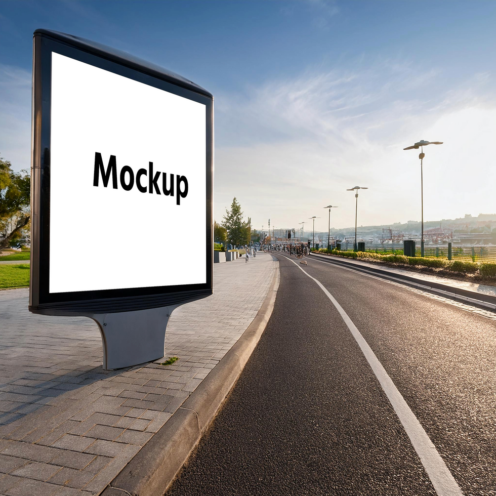 The city's large white billboard during the day. Mock-up of a billboard psd