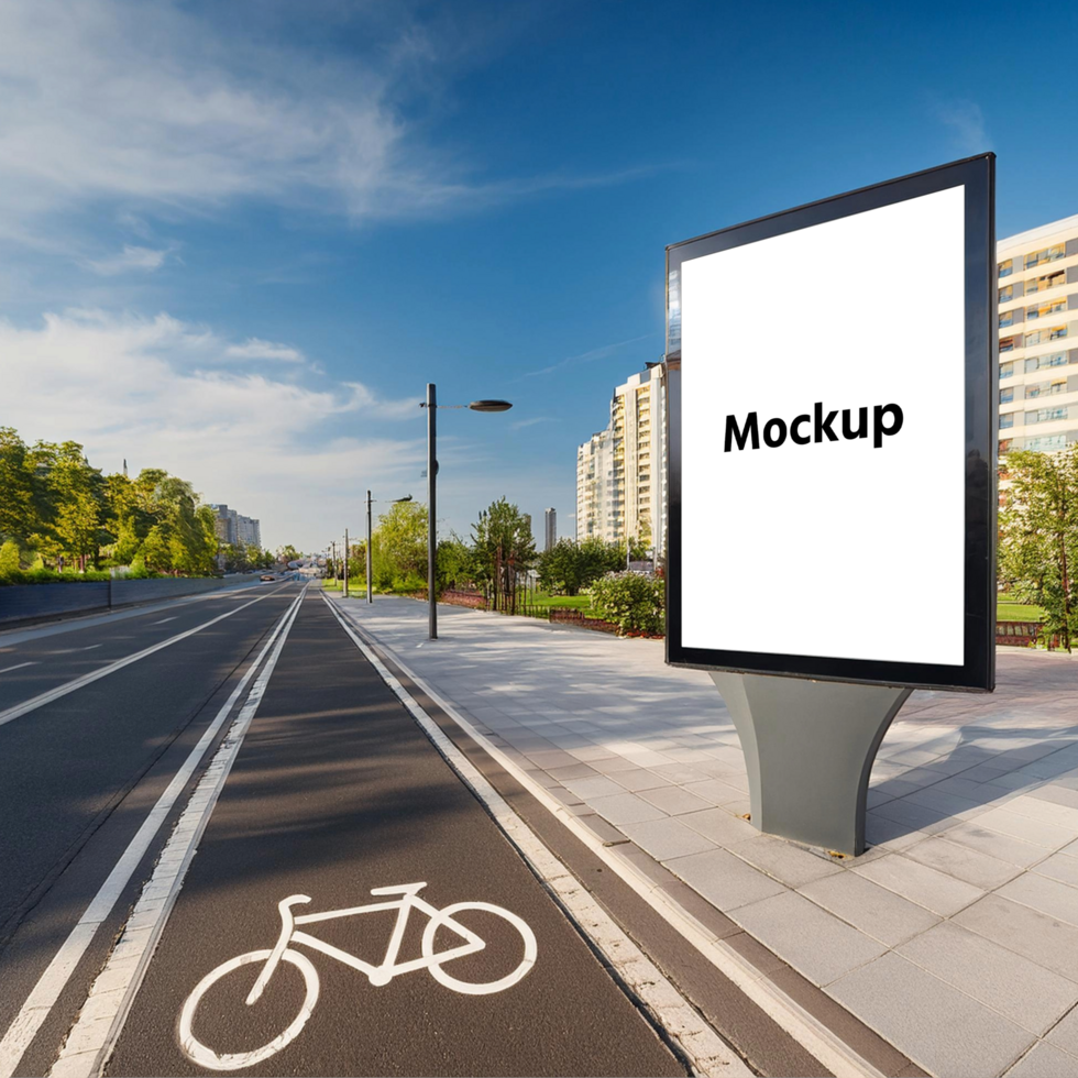 At daytime, the city's large white billboard. Billboard mock-up psd