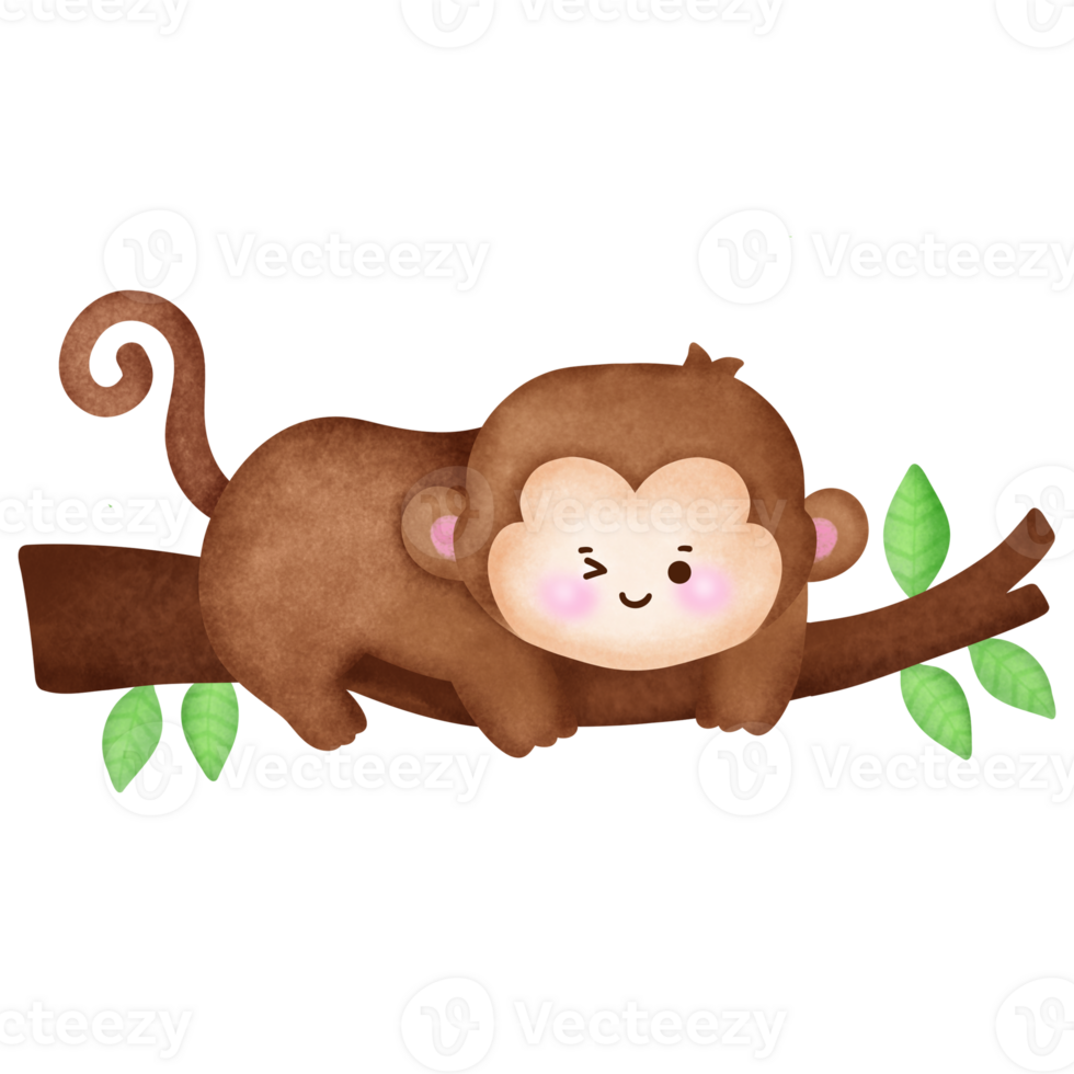 Cute Cartoon Monkey on Tree Branch png