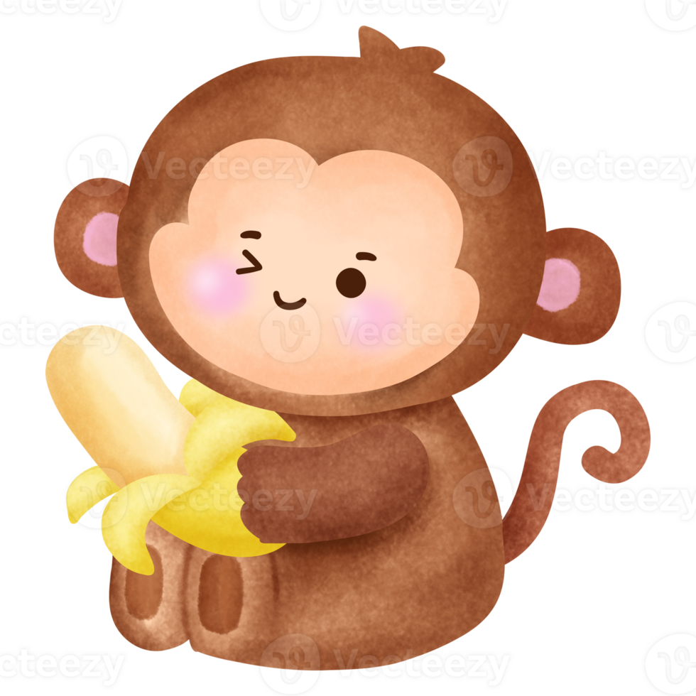 Cute Cartoon Monkey Holding a Banana png