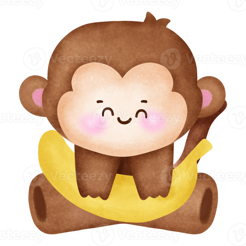 Cute Cartoon Monkey Holding a Banana png