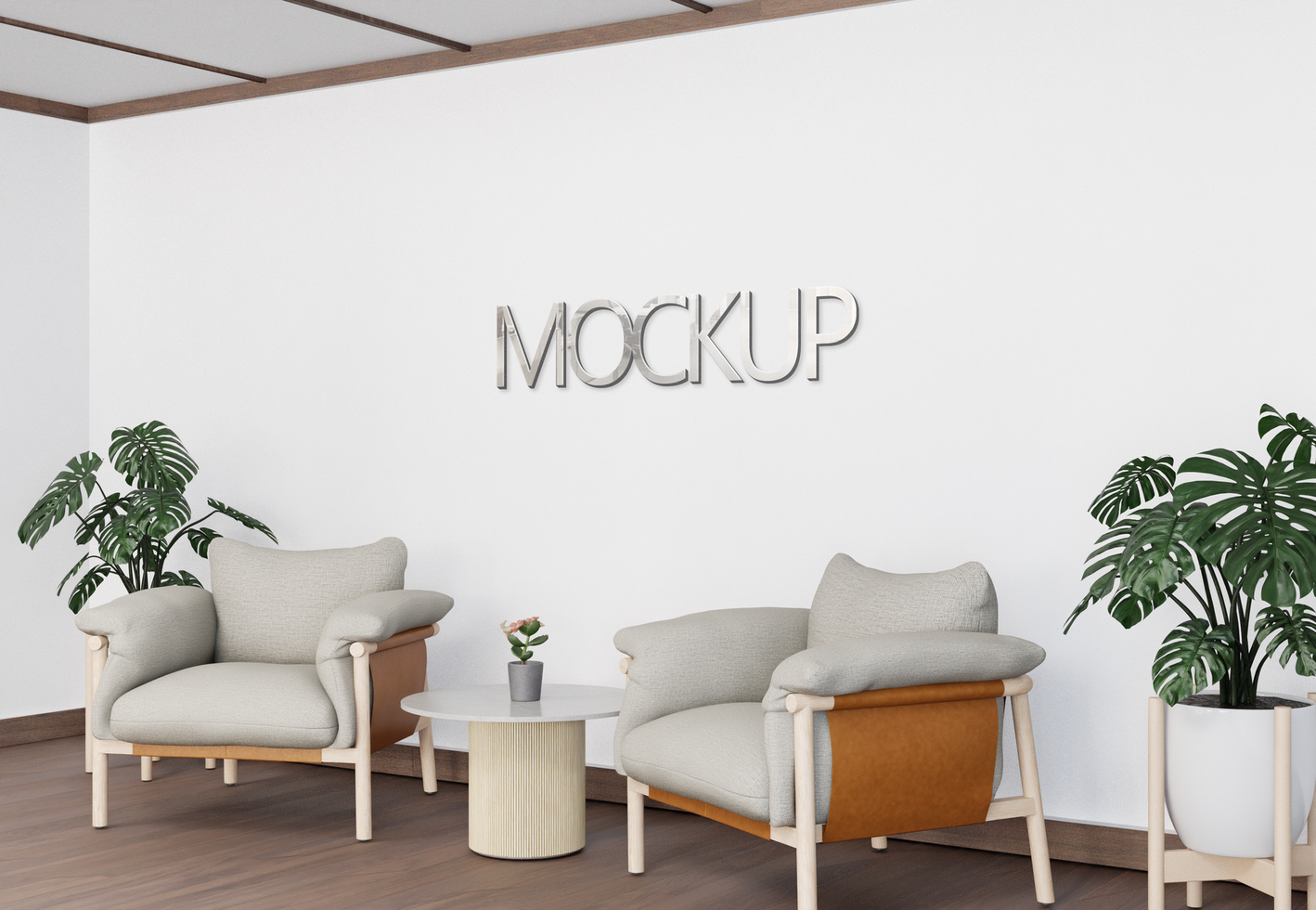 Classic minimalist Lobby Room 3D Logo Mockup side view psd