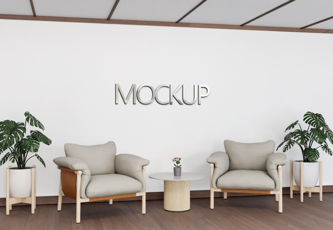 Classic minimalist Lobby Room 3D Logo Mockup left side view psd