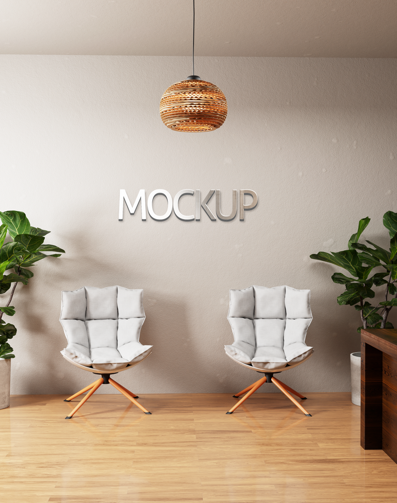 Minimalist Lobby Room 3D Logo Mockup close range view psd
