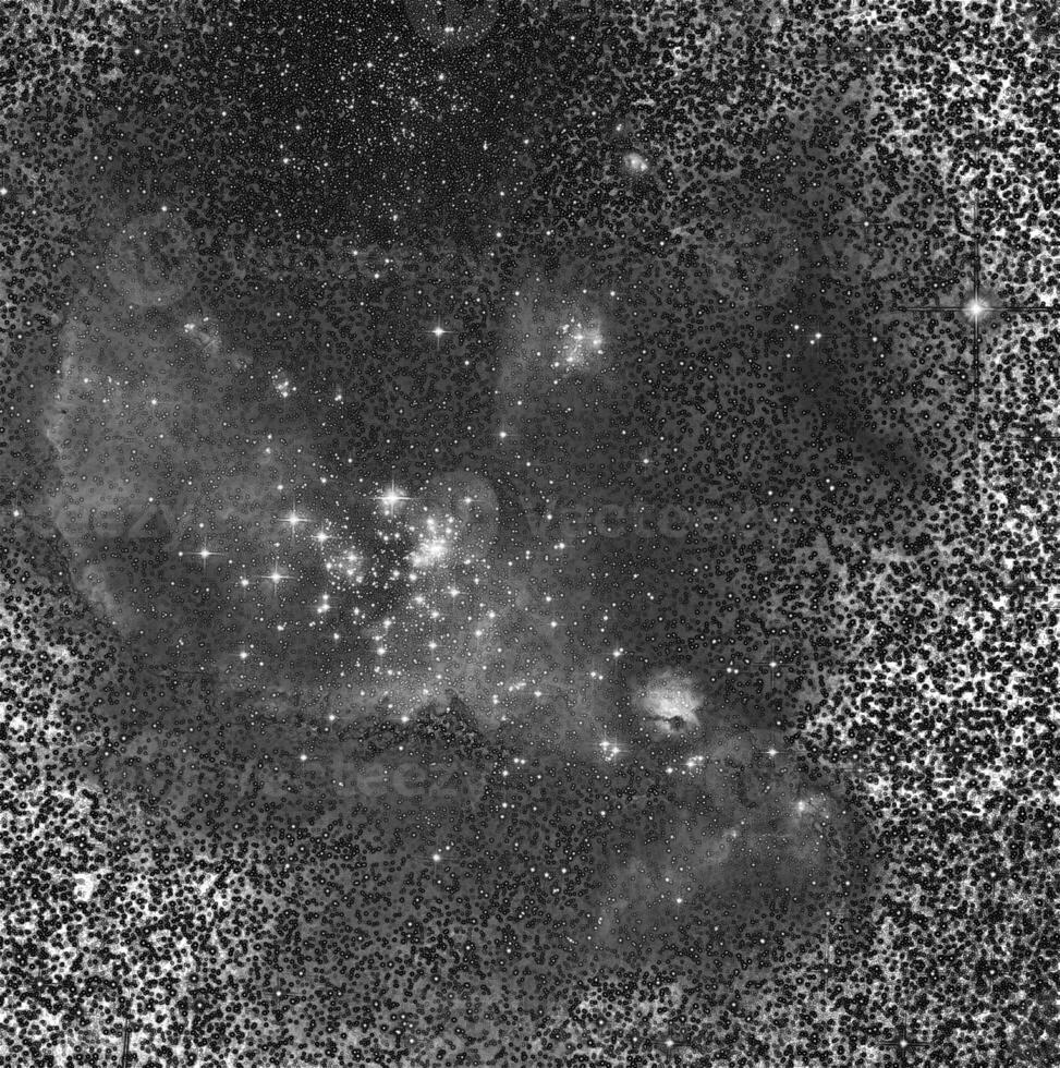 Galaxy with constellations cosmic background, universe with stars and space clouds 3D illustration, pencil drawn sketch photo