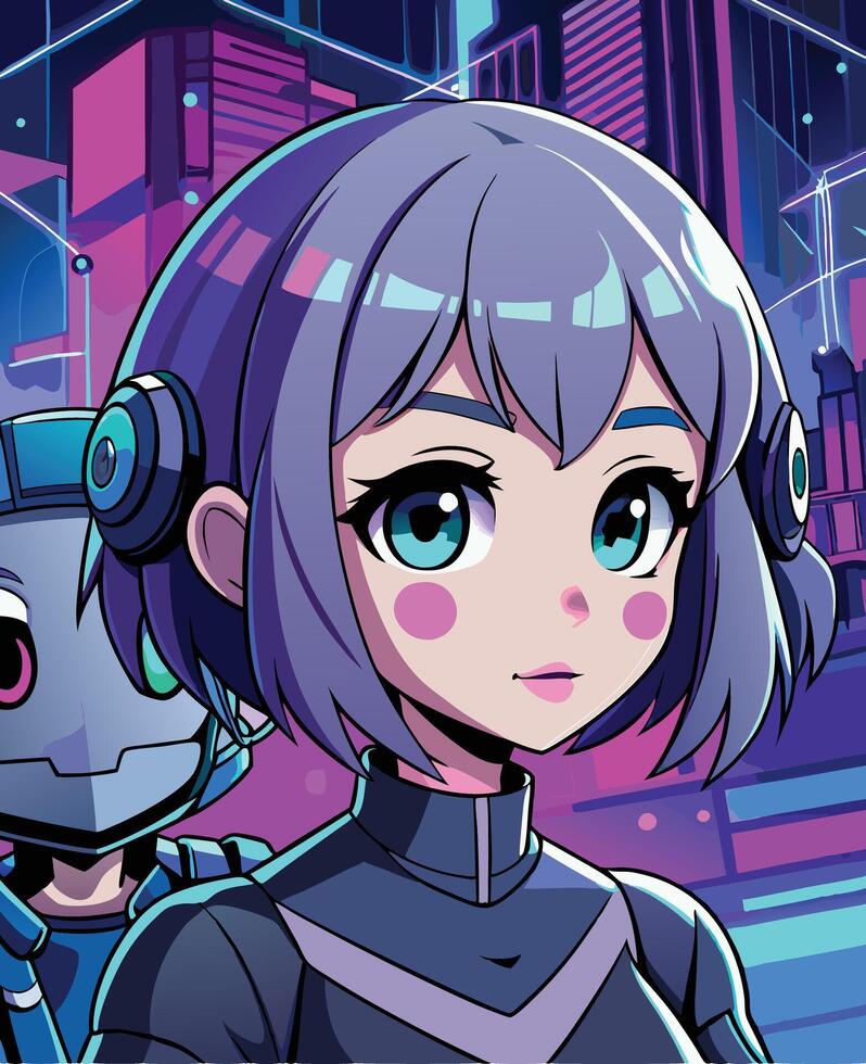 Anime character cyberpunk high technology vector