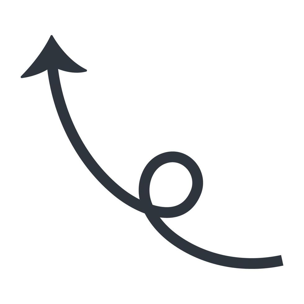 Curly thin arrow or pointer for creating dynamic web designs, infographics, presentations vector