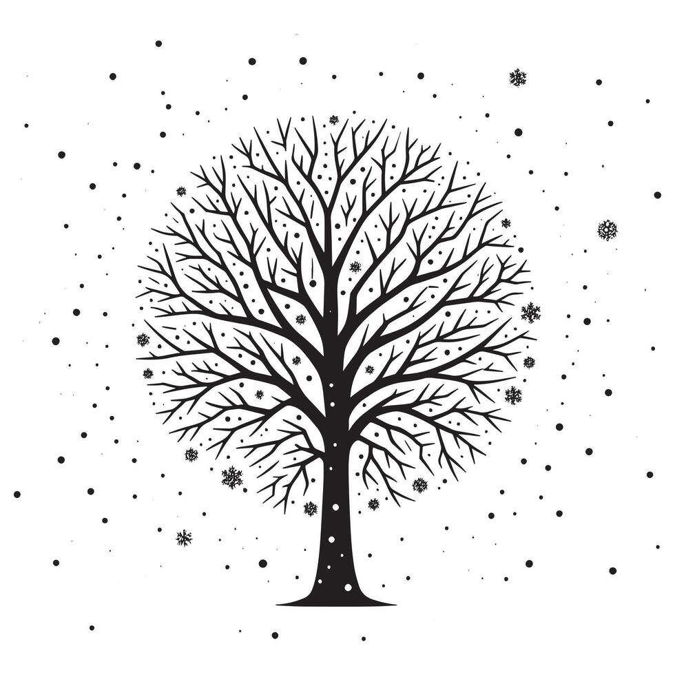 Bare Winter Tree Silhouette on White Background vector