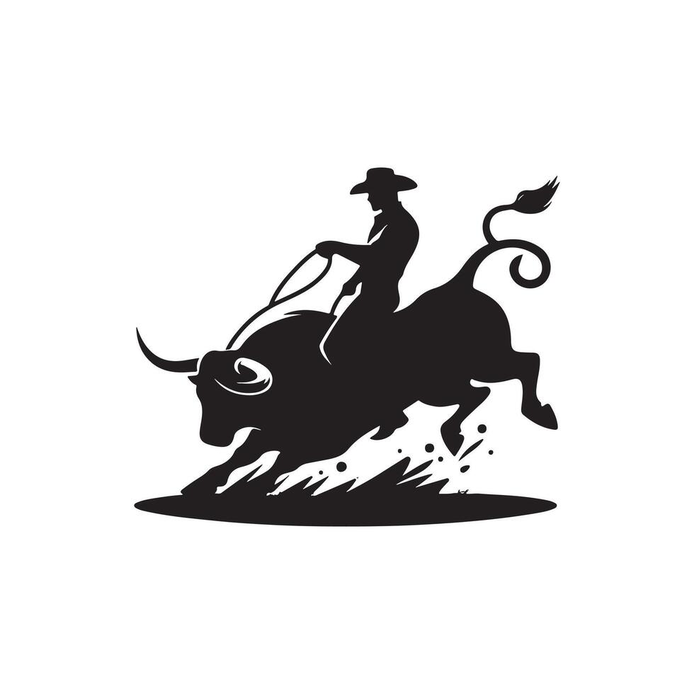 Bull Riding Silhouette on White Background vector