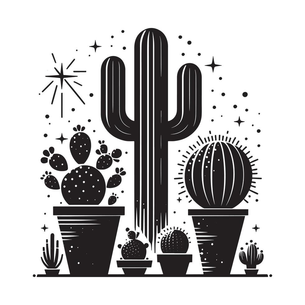 Black Cactus Silhouette on White Background vector