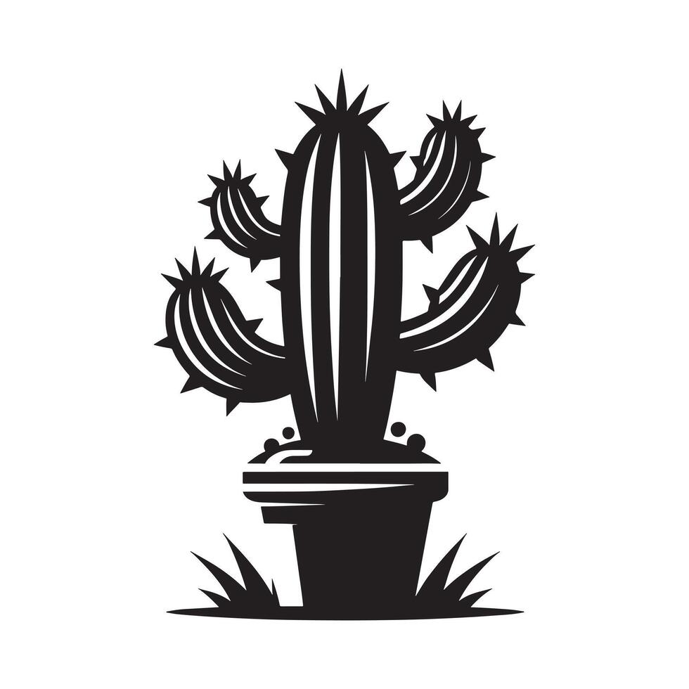 Artistic Cactus Silhouette in Black on White Background vector