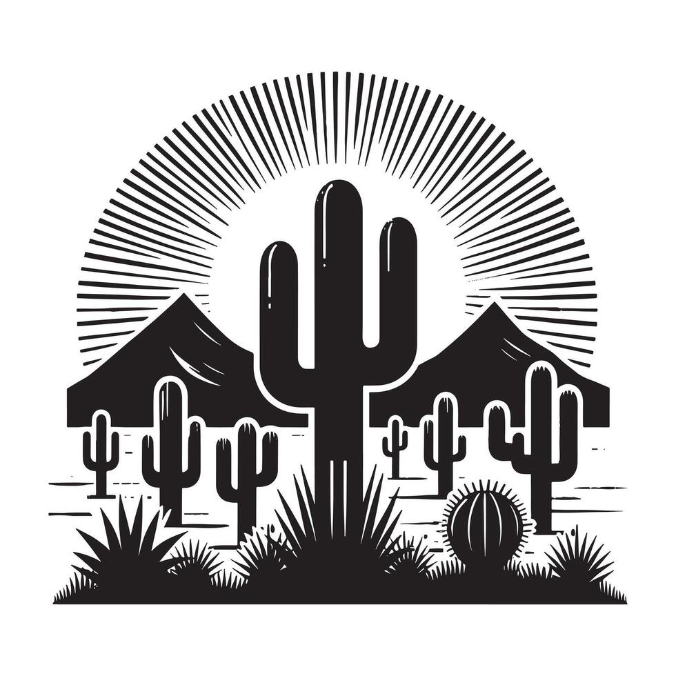 Minimalist Cactus Field Silhouette on White Background vector