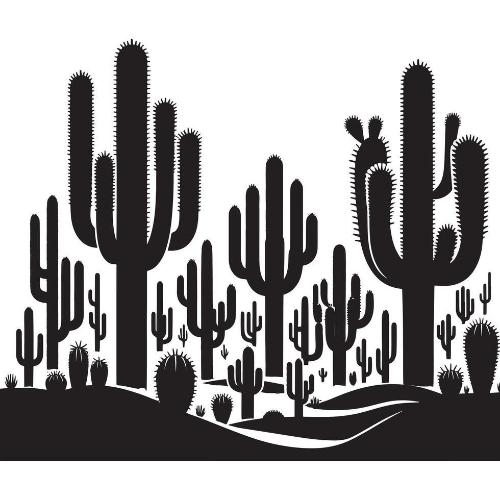 Cactus Field Black Silhouette on White Background vector