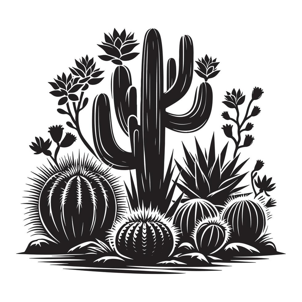 Minimalist Cactus Silhouette on White Background vector