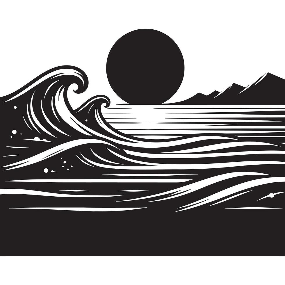 Flat Artistic Black Silhouette of a Calm Sea Wave vector