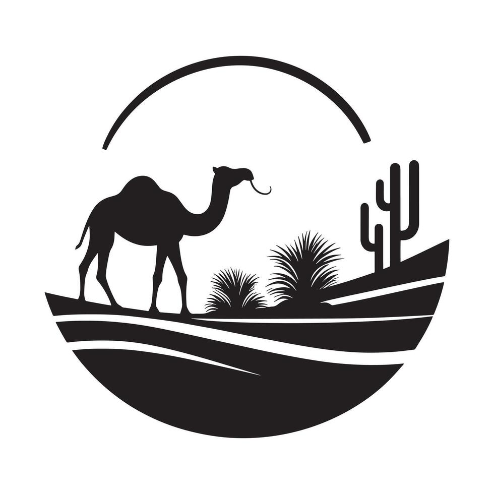 Minimalist Camel in Desert Silhouette on White Background vector