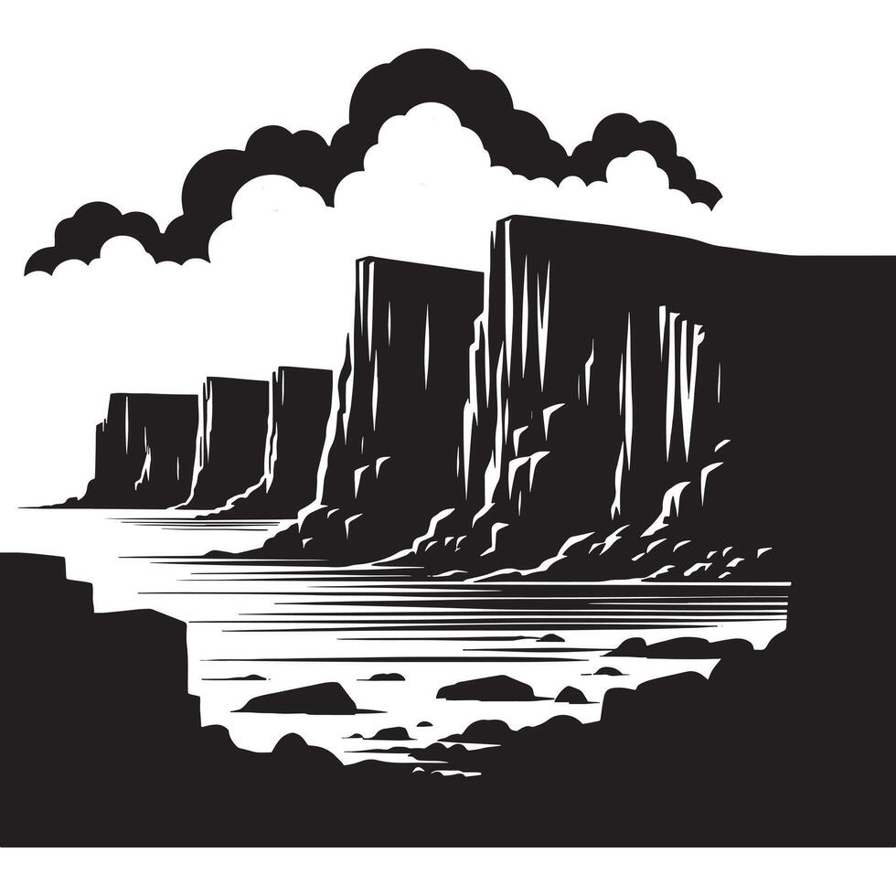 Black Silhouette of a Coastal Cliff on White Background vector