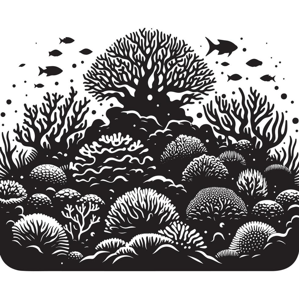 Flat Coral Reef Silhouette on White Background vector