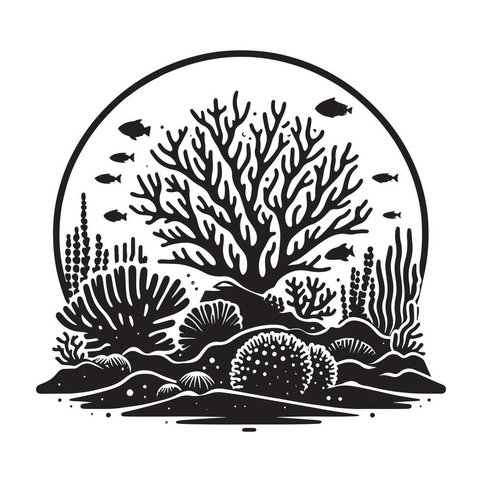 Black Silhouette of a Coral Reef on White Background vector