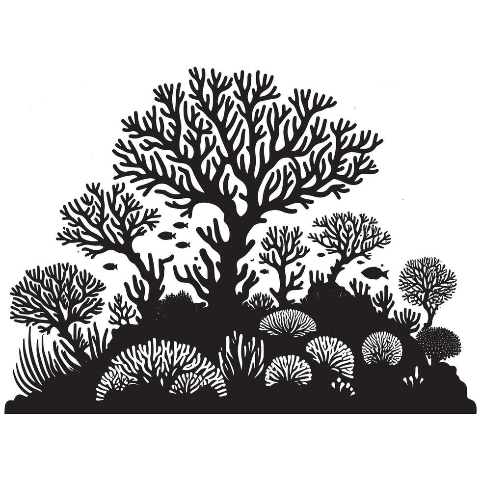 Minimalist Artistic Silhouette of a Coral Reef on White Background vector