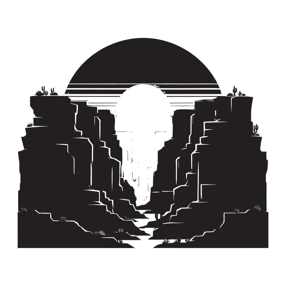 Flat Black Silhouette of Canyon Rock on White Background vector