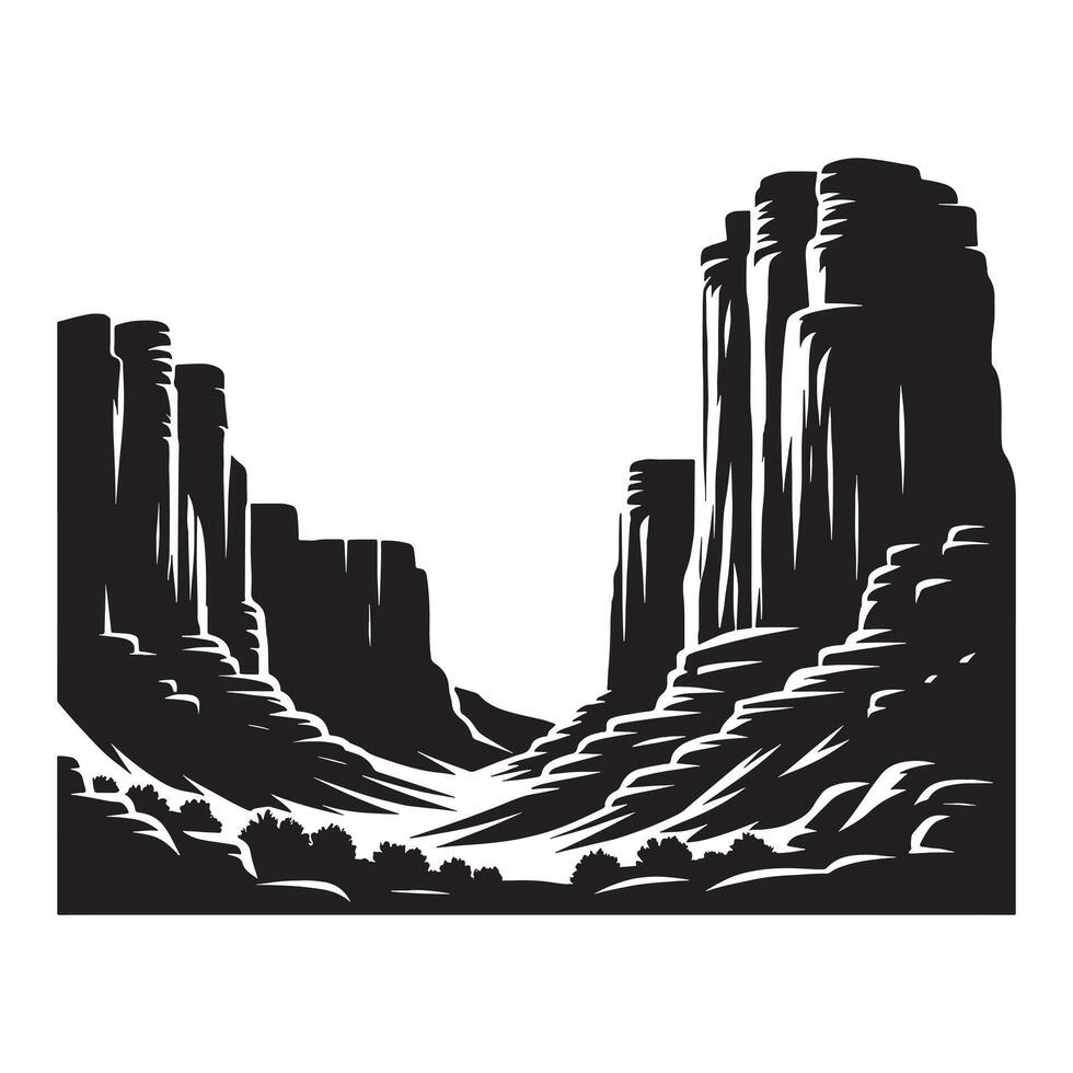 Black Silhouette of a Canyon Rock Formation on White vector