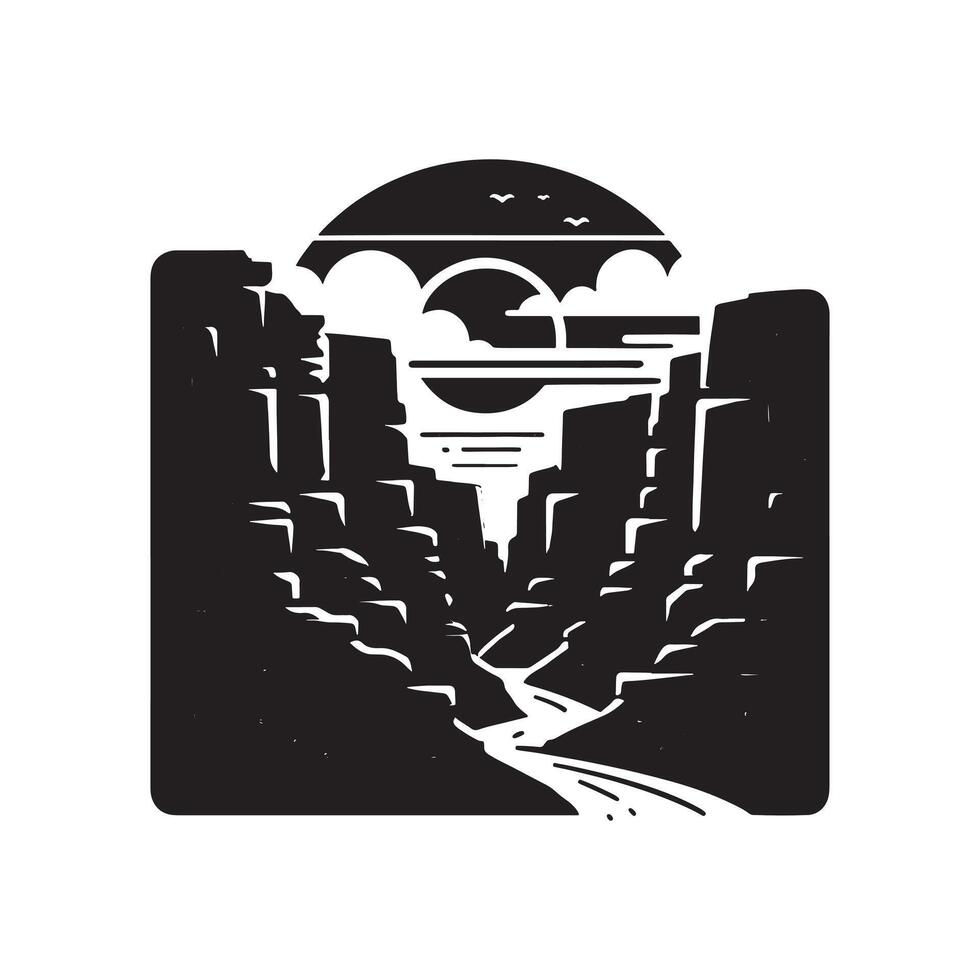 Artistic Black Silhouette of a Canyon Rock vector