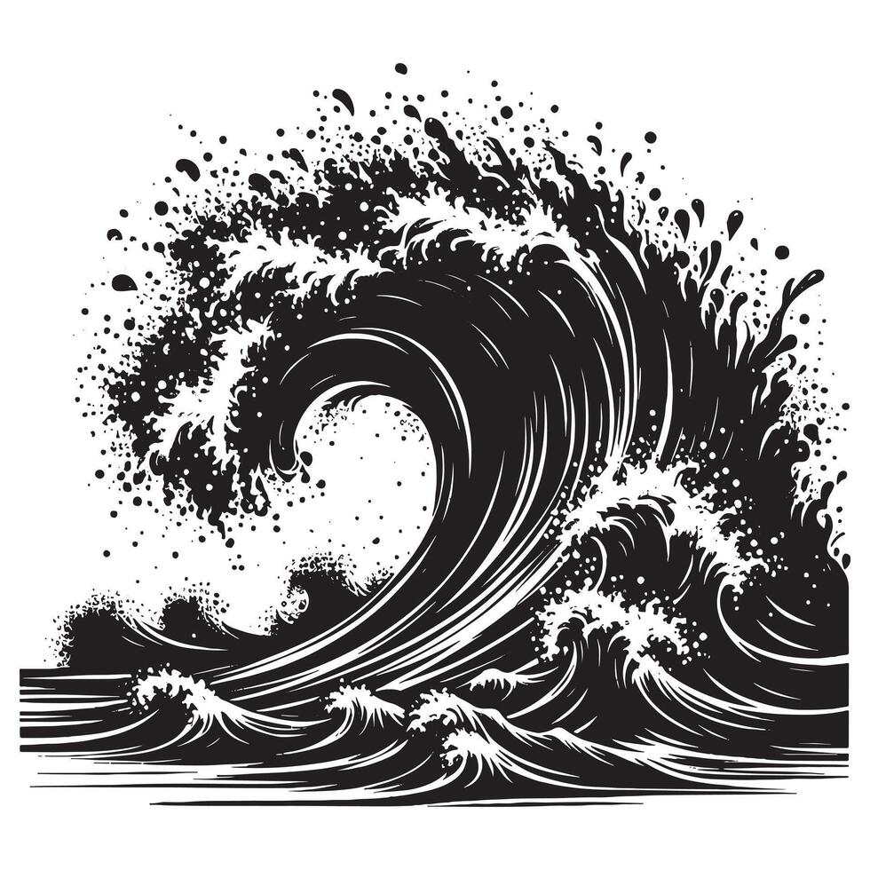 Crashing Wave Black Silhouette on White Background vector