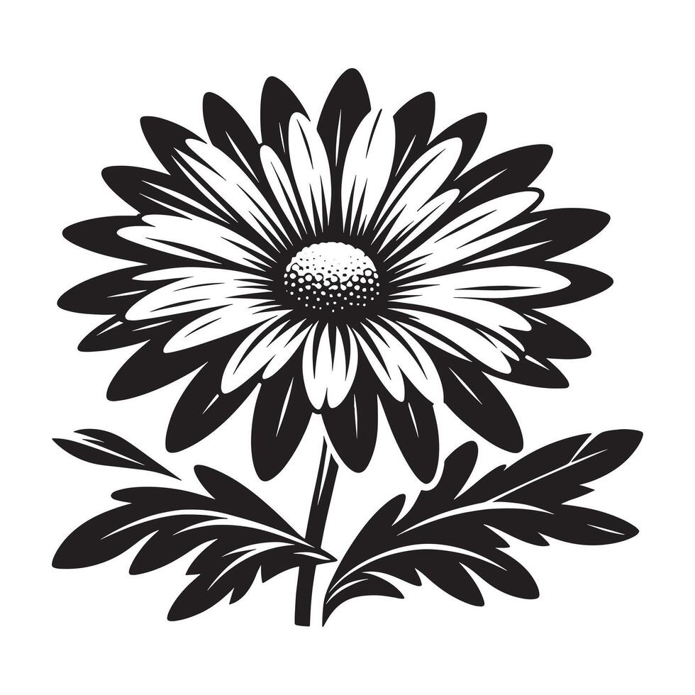 Artistic Minimalist Black Silhouette of a Daisy Flower on White vector