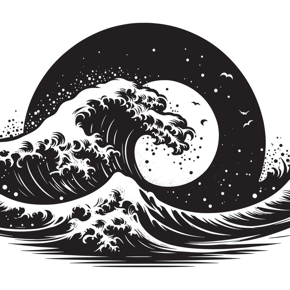 Artistic Black Silhouette of a Crashing Wave on White vector
