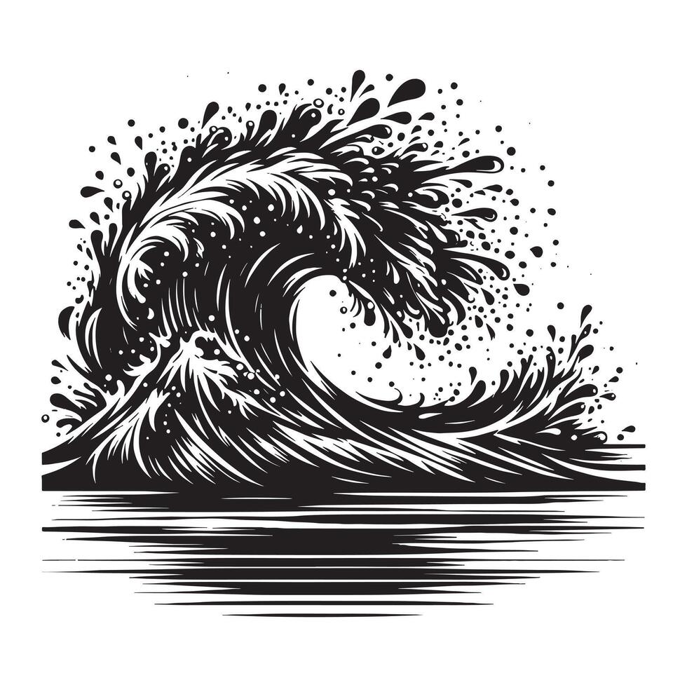 Minimalist Flat Crashing Wave Silhouette in Black on White vector