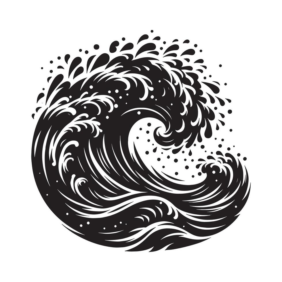 Artistic Minimalist Silhouette of a Crashing Wave on White Background vector